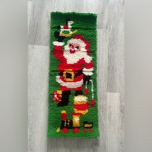 Vintage Handmade Christmas Santa Claus with Toys Large Latch Hook Rug Art 32”